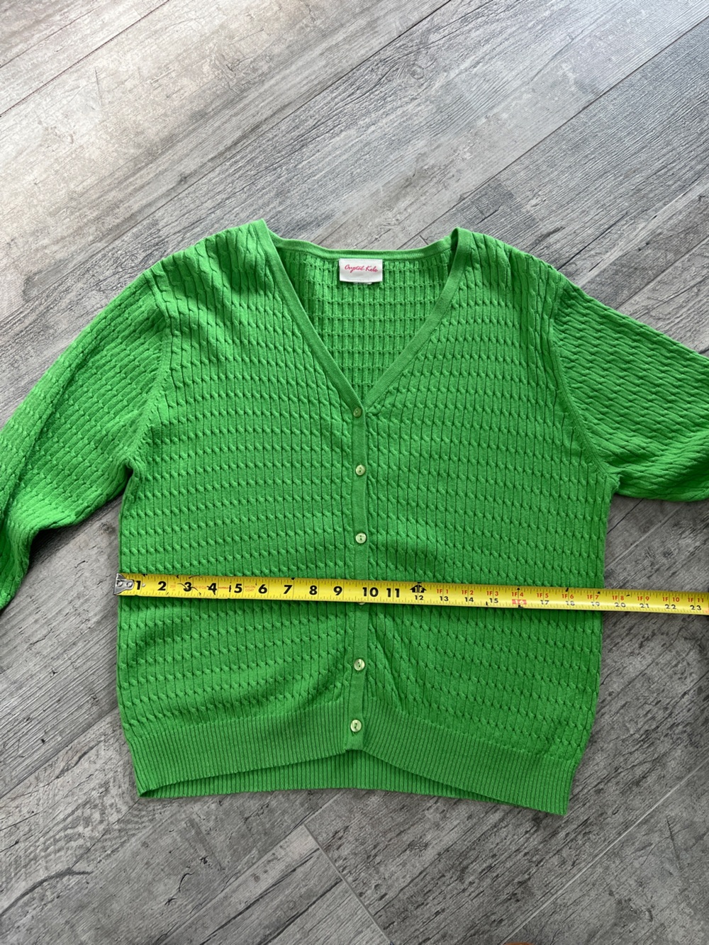 Crystal-Kobe Chartreuse Textured V-Neck Button Front Cardigan Sz M* - Picture 5 of 7